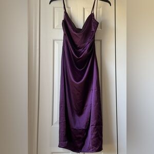 Satin Midi Dress in Deep Purple - HoCo/Formal